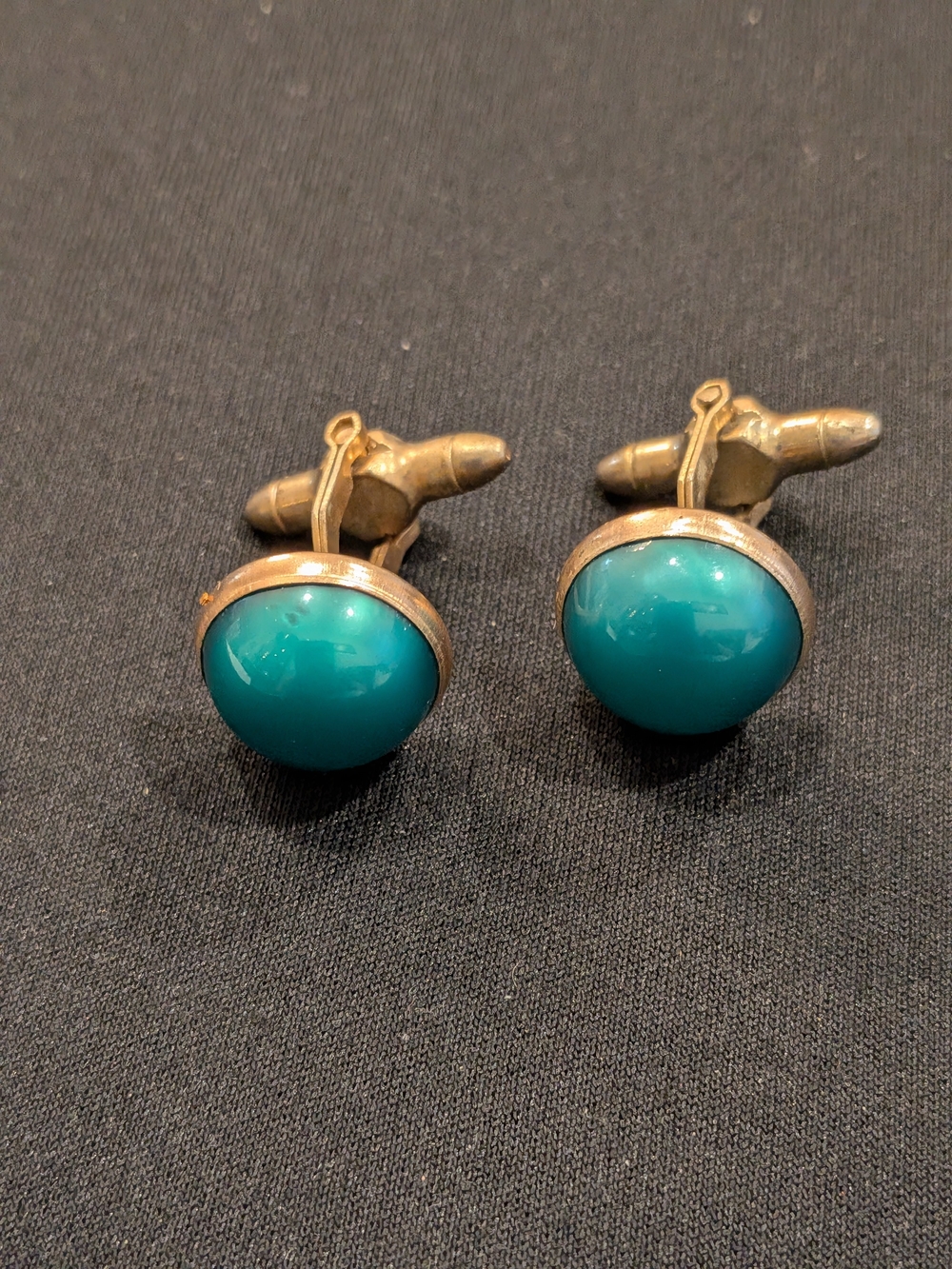 Gold Tone Turquoise Glass Cabochon Cufflinks - Unisex Jewelry